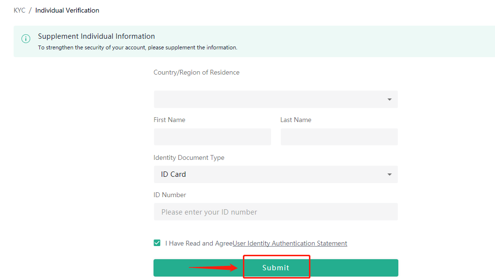 filling out kyc form for crypto exchange