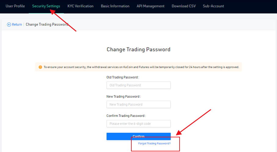how do i get my trading password on kucoin