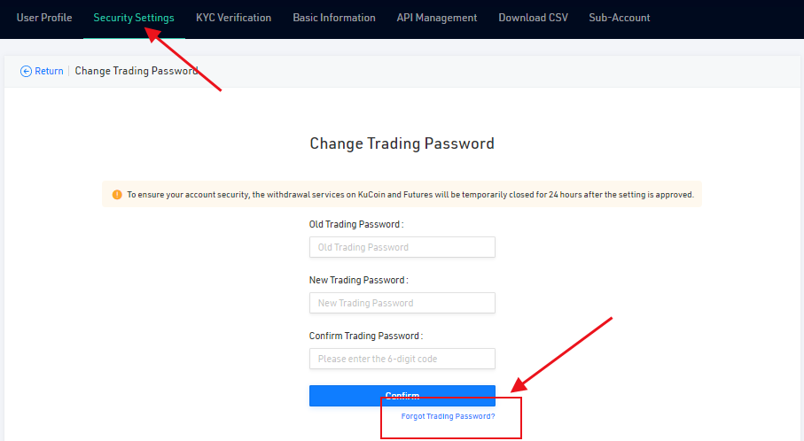 kucoin password reset